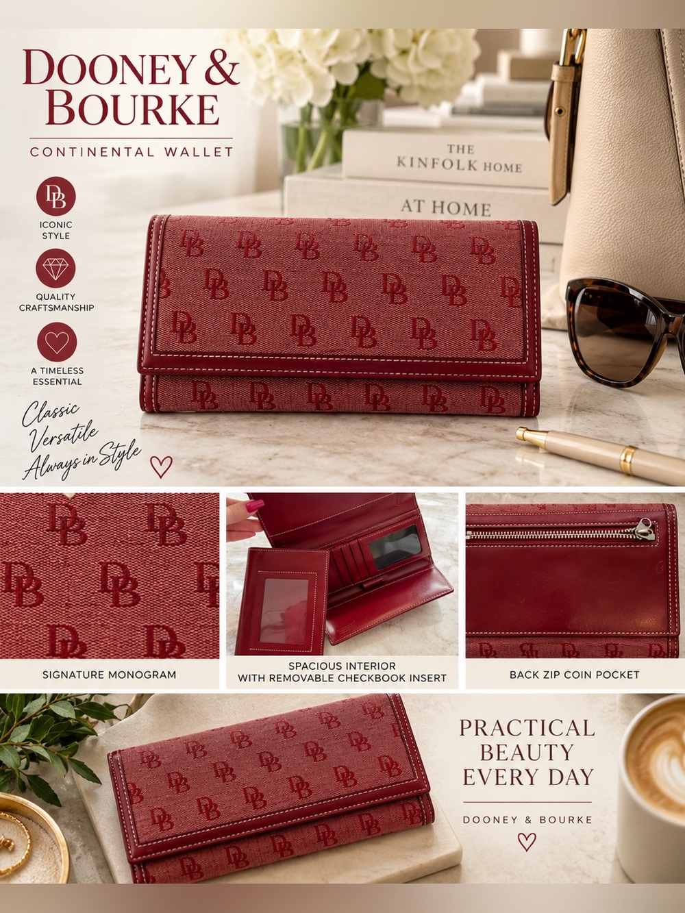 Dooney & Bourke Red Monogram Continental Wallet